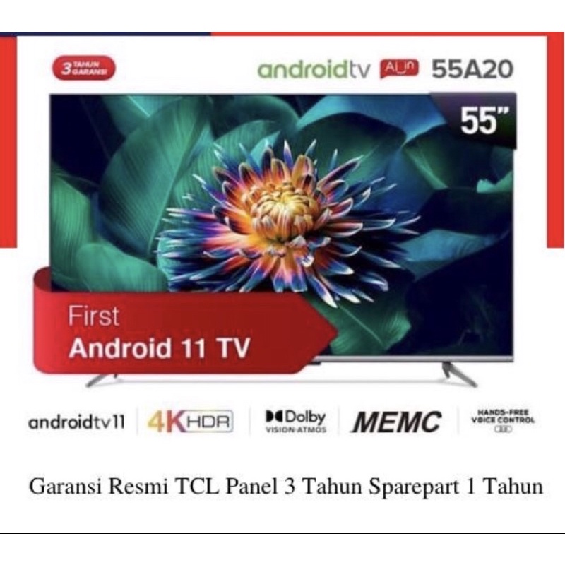 Smart tv TCL 55 inch 55a20 android 11 4K UHD