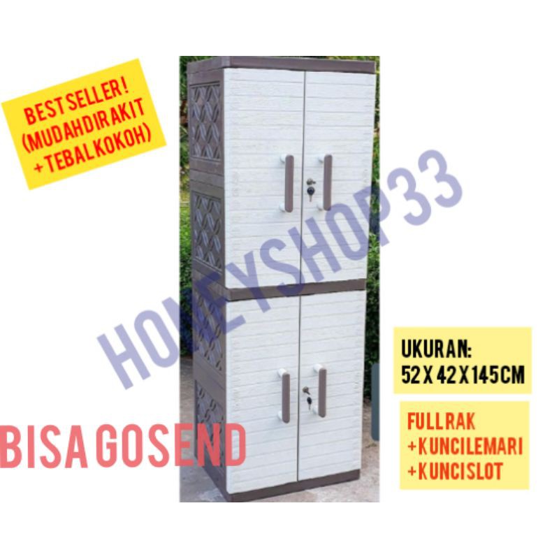 Lemari Anak Plastik Karakter Full Rak Kunci Kuat / Lemari Pakaian 2 Pintu Plastik