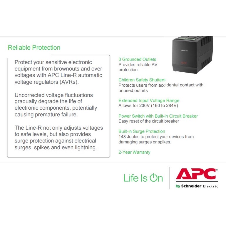 Stabilizer APC LSW1200 Ind Line R 1200VA Automatic Voltage Regulator 3 Outlet
