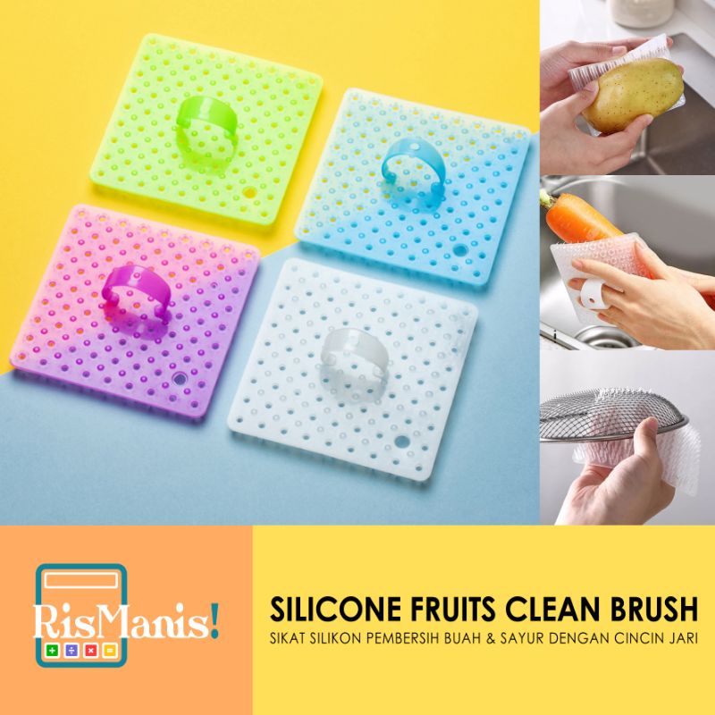 SILICONE FRUITS CLEAN BRUSH - Sikat Dapur Pencuci Kulit Buah Sayuran Kuas Lubang Cincin Jari Cuci Piring Panci Sabut Pembersih Wajan