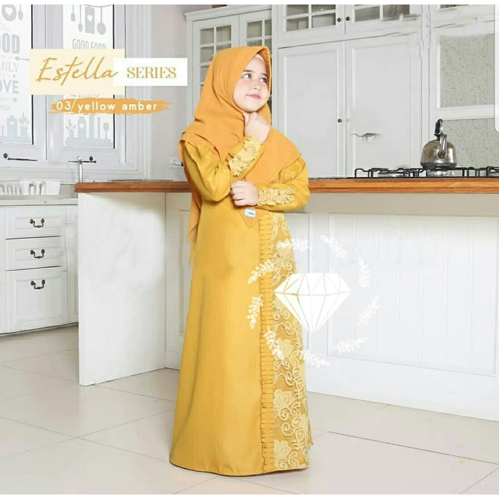 Dress Aseta + Bergo - Dress Muslim Anak - Gamis Brukat Anak Perempuan - Baju Muslim Anak Terbaru