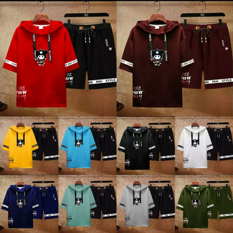 2 UKURAN L XL SETELAN CELANA PENDEK + TSHIRT HOODIE PRIA SET TRAINING CELANA PENDEK OISE SS