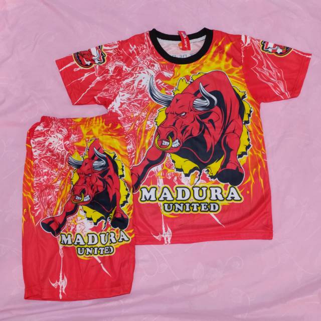Jersey kaos baju bola setelan anak fans madur-a merah print