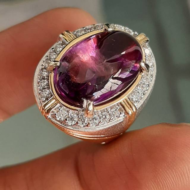 Cincin Pria Batu Kecubung (Amethyst) Kalimantan