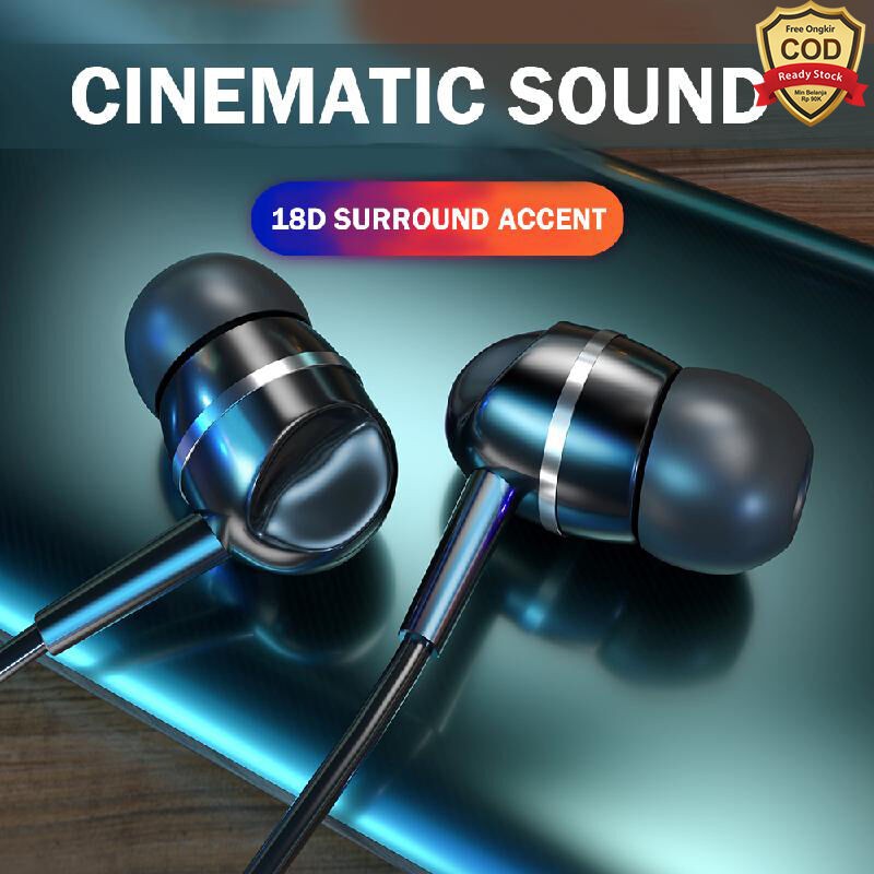 JM Earphone / Headset AAMIR Wired Subwoofer Gaming Handsfree With Microphone earbuds Black - AMEP03