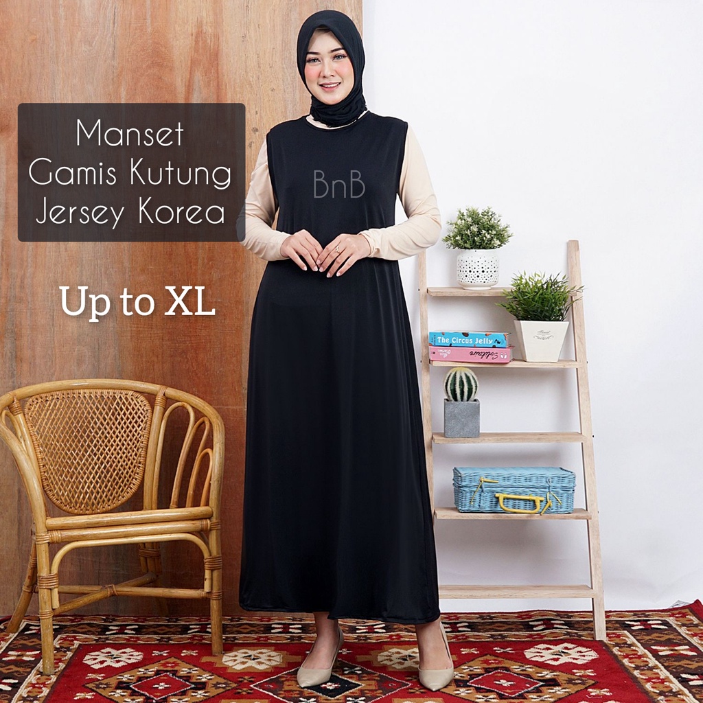 Manset Gamis Kutung Baju Manset Lekbong Jersey Korea Tebal Up to XL Hitam Dalaman Gamis Street Fit 65 kg