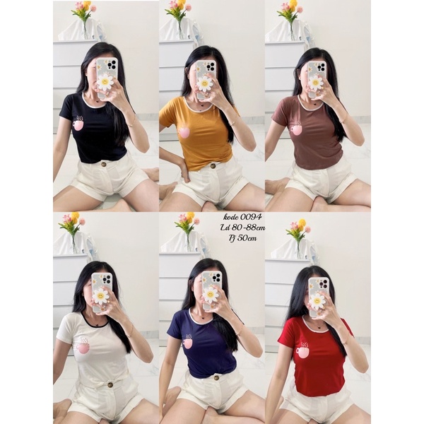 kaos crop list wanita murah , atasan croptop polos leher list logo cuptea wanita import murah