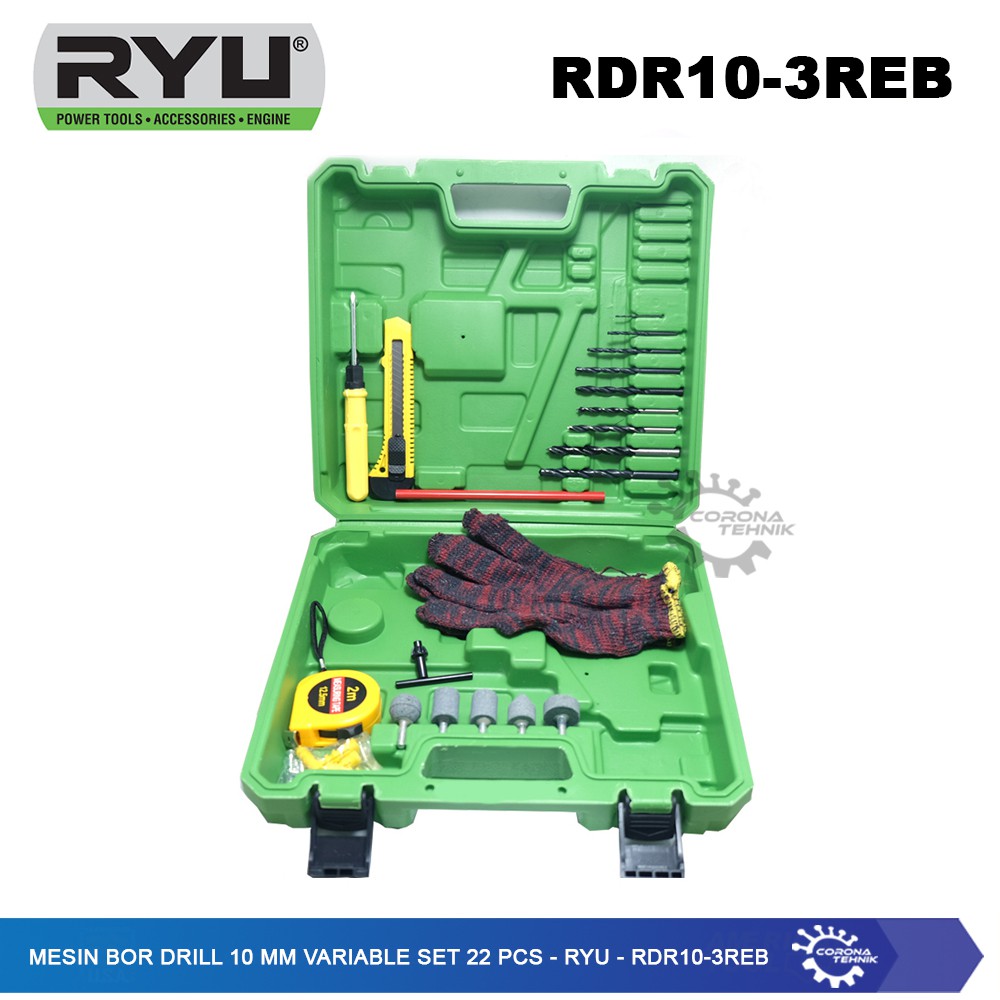 RDR10-3REB - Ryu - Mesin Bor Drill 10 mm Variable Set 22 Pcs