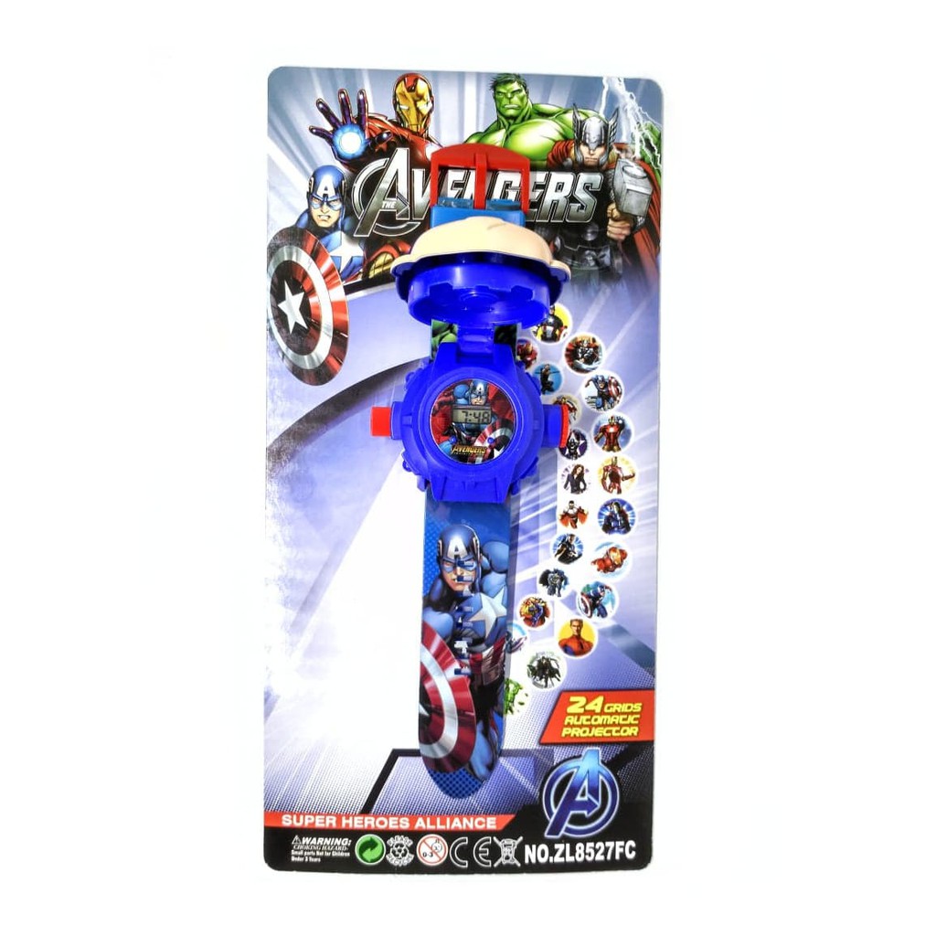 New Arrival JAM TANGAN ANAK CAPTAIN AMERICA AVENGERS PROYEKTOR JUMBO DIGITAL LED Low Price!