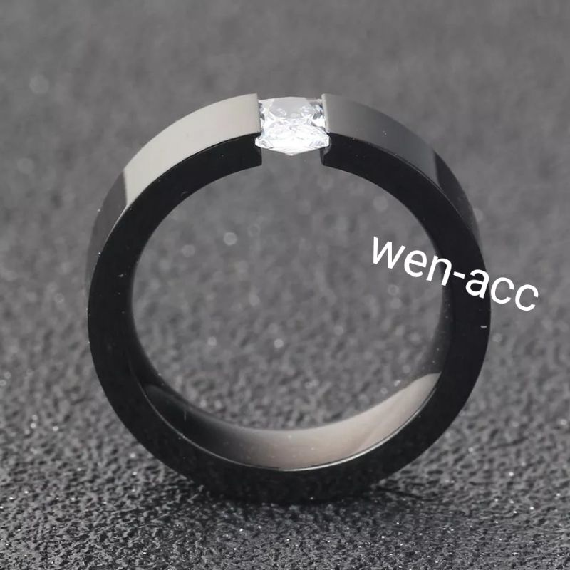 Cincin Diamond Hitam Titanium Permata Zircon