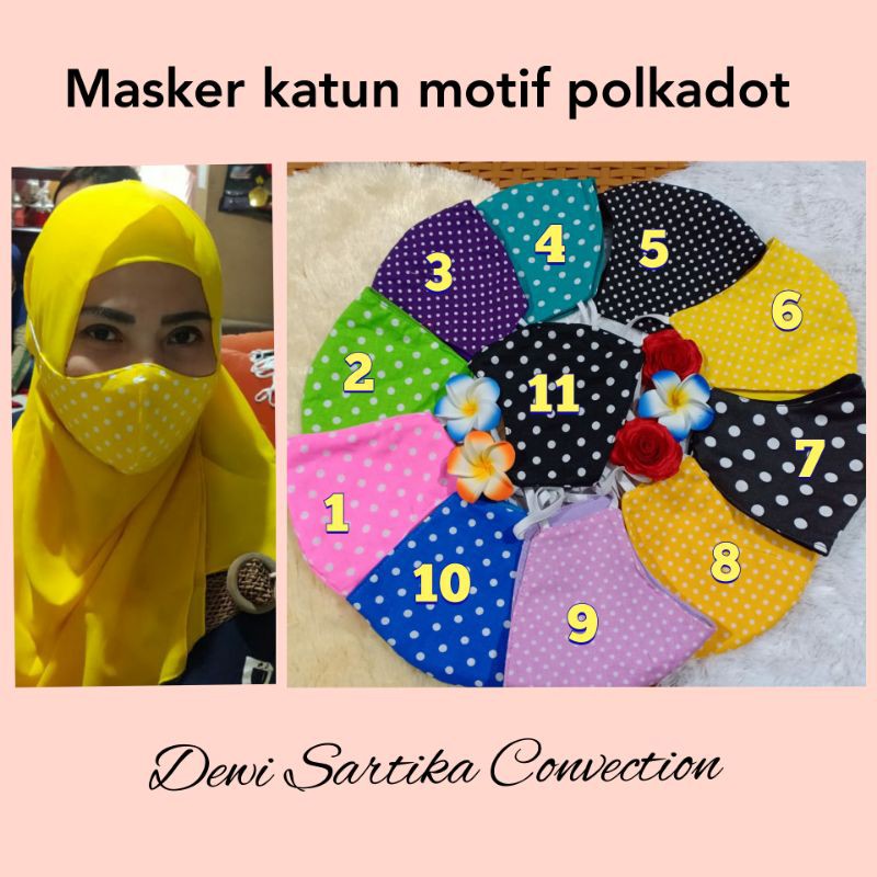 masker katun motif polkadot 3 ply