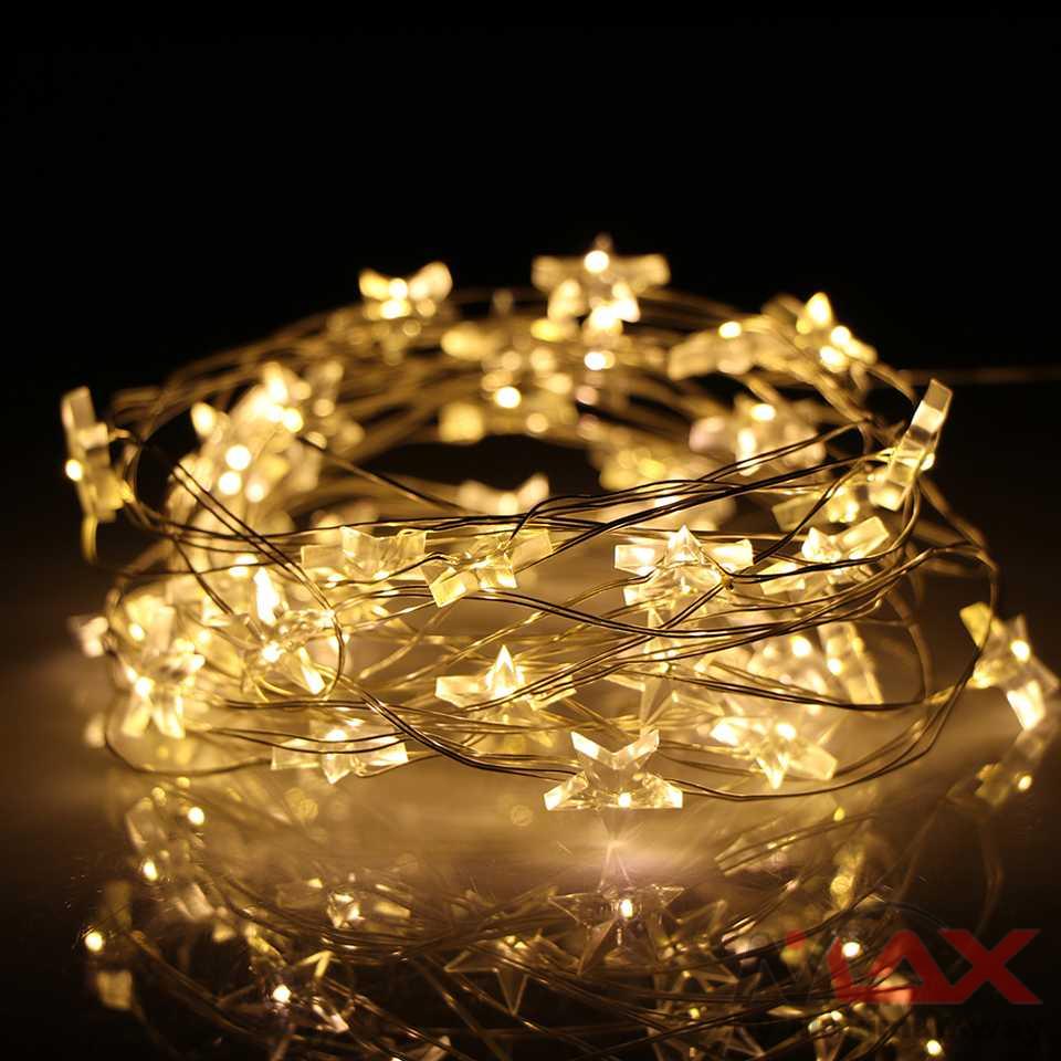 Lampu Tumblr Natal bentuk Bintang Warm White 3M 20LED Lampu Kawat Lampu String DKG Lampu Hias Dekorasi Bintang Pentagram Light Battery 20 LED - 2G11 Star String LED Decor Lights USB Operated Fairy Lights Copper Wire Light String Xmas Garland Home Party