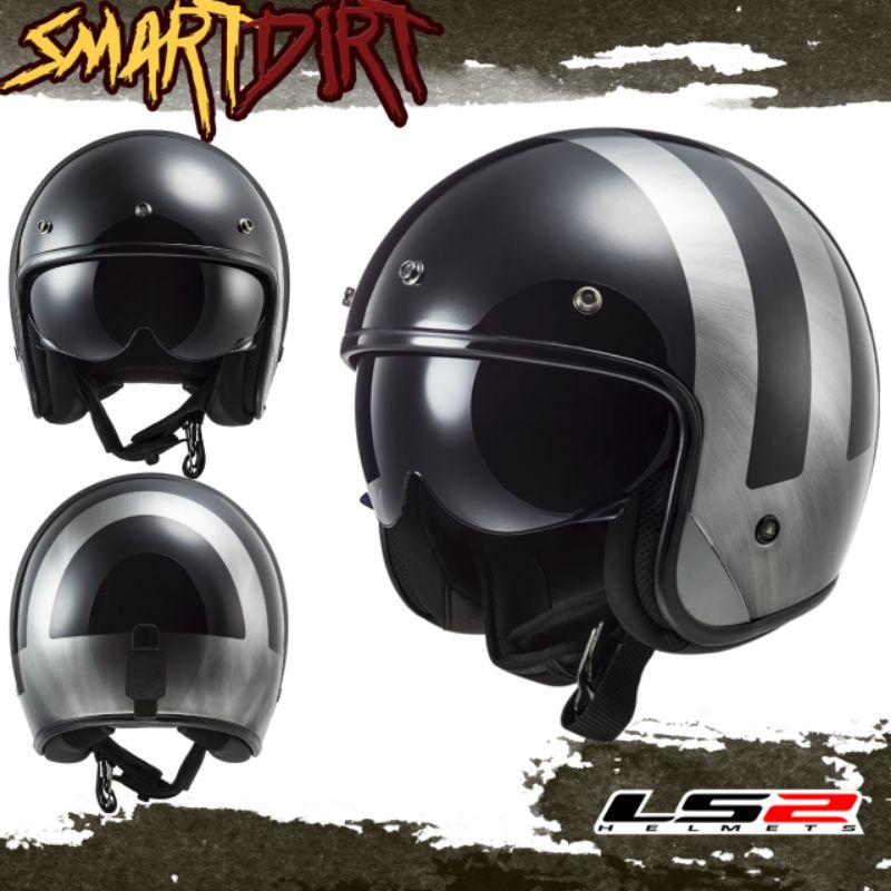 HELM HALF FACE LS2 BOB LINES BLACK JEANS HELM MOTOR LS2 BOBBER