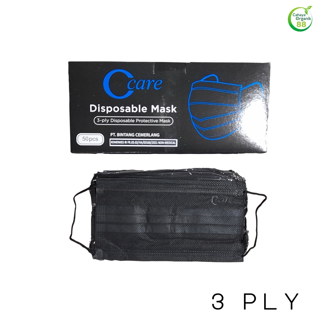 Masker Earloop 3 Ply Face Mask Hitam 1 Box Isi 50 Pcs