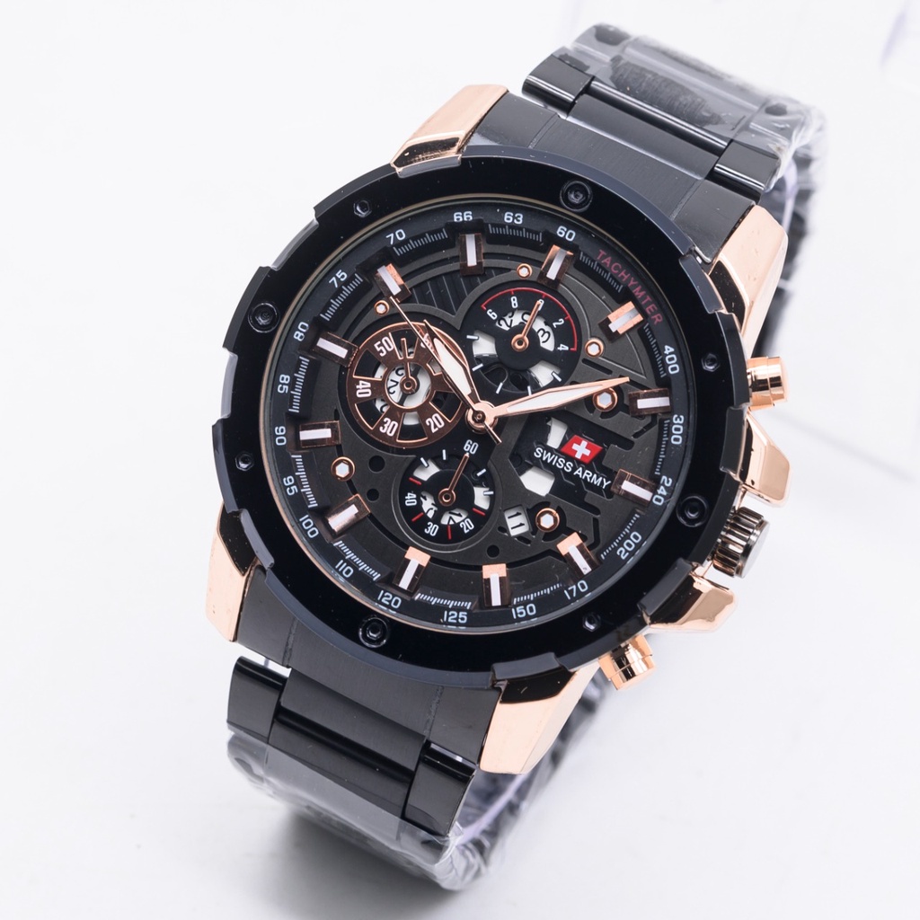 Jam Tangan Pria H4901B Tali Rantai Tanggal Aktif Chrono Variasi Free Box &amp; Baterai