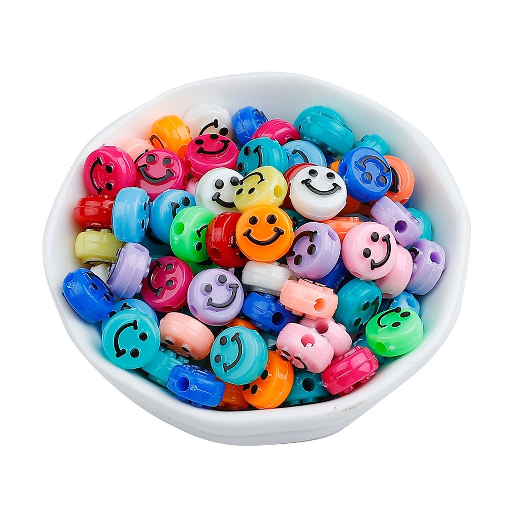 50pcs/Lot 10mm Round Acrylic Spaced Beads Smile Face Beads For Jewelry Making DIY Charms Bracelet Necklace 6mm thickness