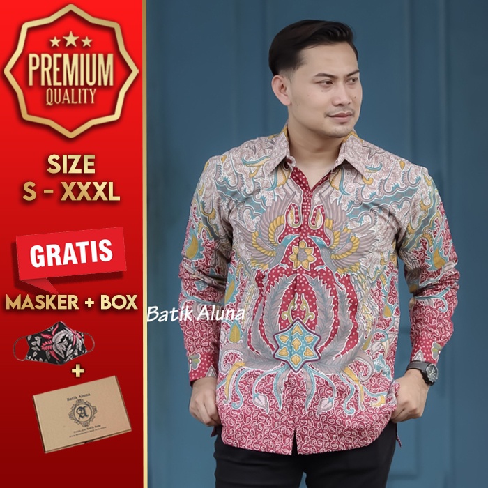 BAJU KEMEJA BATIK PRIA LENGAN PANJANG BATIK ALUNA PREMIUM ATASAN TRADISIONAL COWOK COWO LAKI MEWAH M