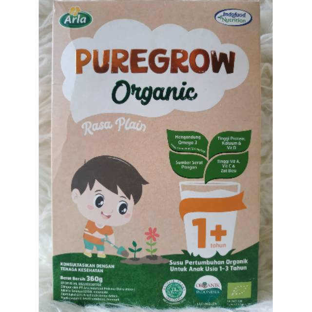 Puregrow Organik Rasa Plain 360g 360 g Susu Pertumbuhan Organik anak usia 1 - 3 tahun