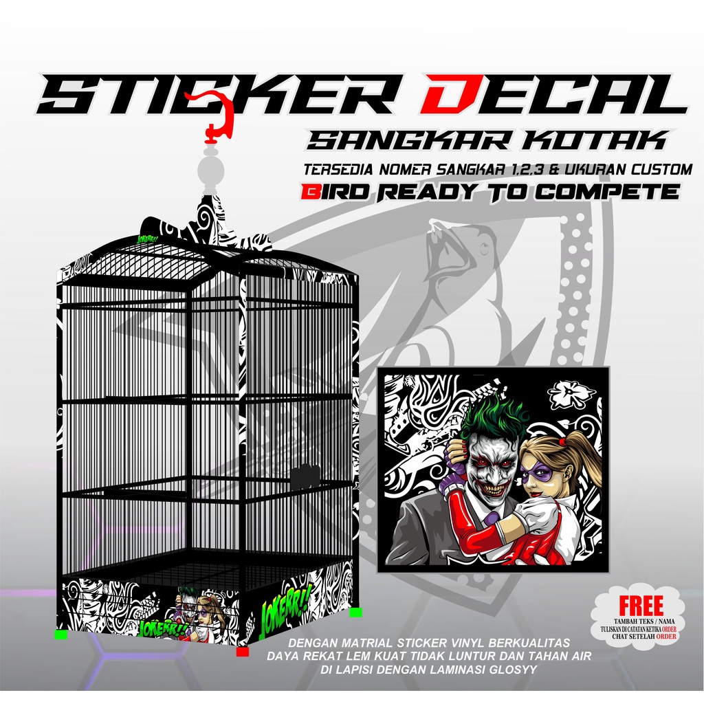 STICKER DECAL EBOD SANGKAR KOTAK TEBOK NOMER 1,2,3 GAMBAR JOKER HITAM