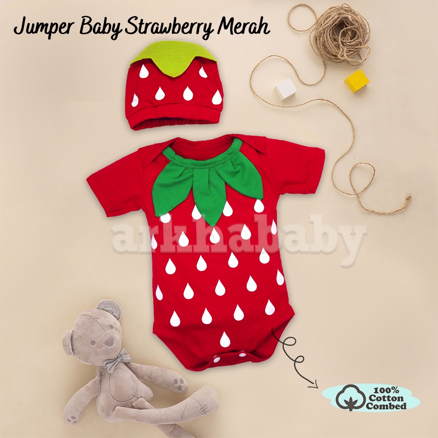 BAJU BAYI  JUMPER BAYI STRAWBERY/KOSTUM BAYI/BAJU BAYI KARAKTER/jumpsuit baby strawberry