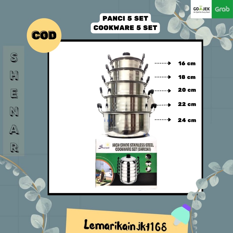 TERBARU (3kg)  SHENAR PANCI STAINLESS STEEL COOKWARE 5 SET PANCI 5 SET TUTUP KACA PANCI SET PANCI ISI 5 PCS|PANCI TEBAL SERBAGUNA|PANCI SET STAINLEES KUAT