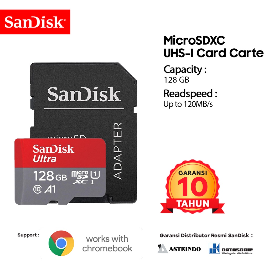 Jual Memory Card Micro SD Chromebook 128GB SanDisk Ultra A1 up to