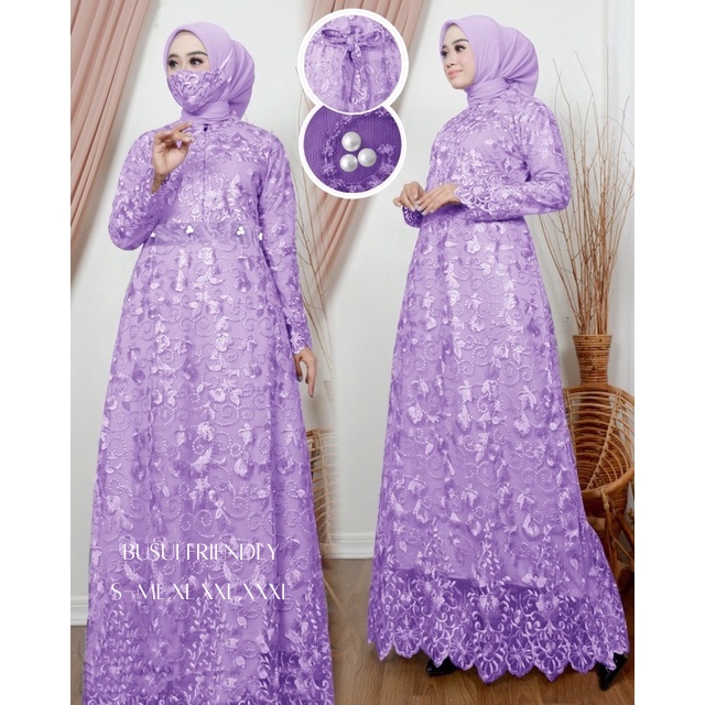 Gamis Haira Termurah (Free Masker Brukat) Gamis Lebaran Full Brukat Tile Mutiara  / Size S-M, L , XL, XXL,XXXL  / Gamis Pesta / Gamis Kondangan / Gamis Brokat Muslimah