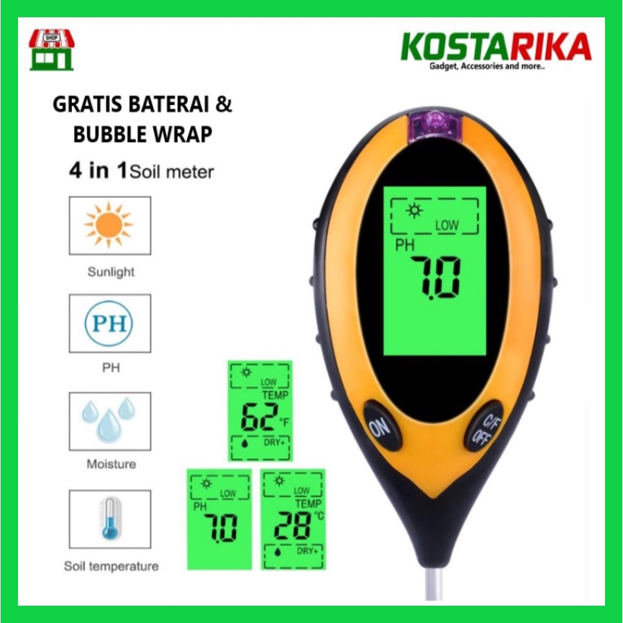 Soil Analyzer Tanah 3 in 1 4 in 1 Tester Meter Moisture Meter PH Meter Sunlight Meter Suhu Alat Ukur