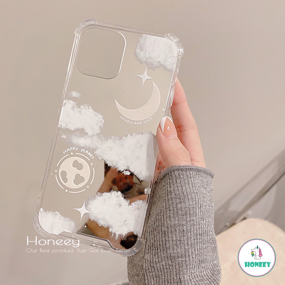 Ins Dreamy Cloud Moon Makeup Mirror Phone Case compatible for IPhone 14 13 12 11 Pro Max X XS XR 8 7 Plus Anti-Scratch Soft TPU Back Cover