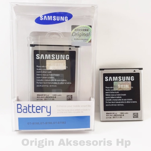 Baterai Samsung i8160 i8190 Ace2 S3mini J1 mini Original SEIN 100% (BUKAN OEM) dc 88