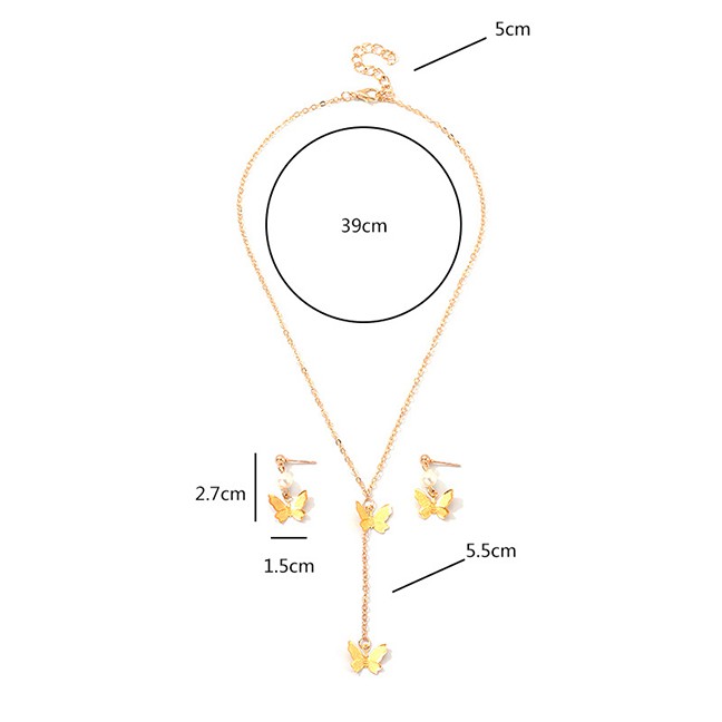 LRC Kalung+Anting Fashion Gold Butterfly Necklace Earring Set D22951