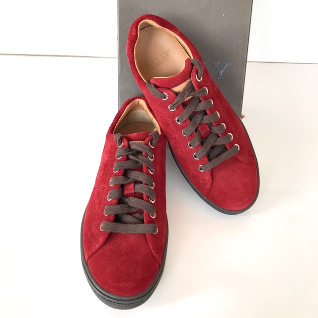 Bally Original-Sepatu Bally Sneakers Suede Red