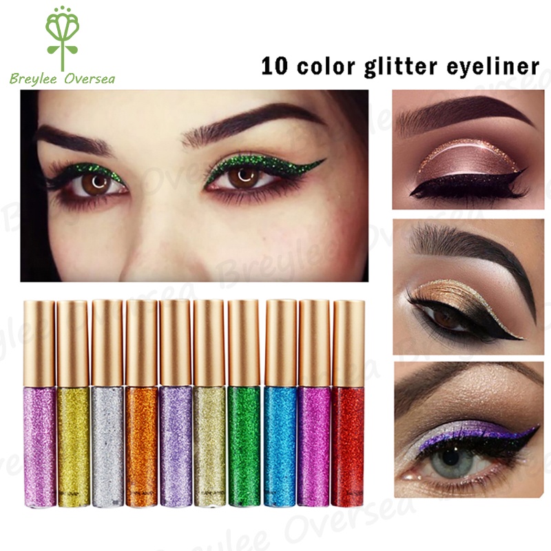 【Baru】HANDAIYAN 10 Colors Liquid Glitter Eyeliner, Metallic Shimmer Glitter Eyeshadow, Long Lasting Waterproof Sparkling Eyeliner Eye Shadow