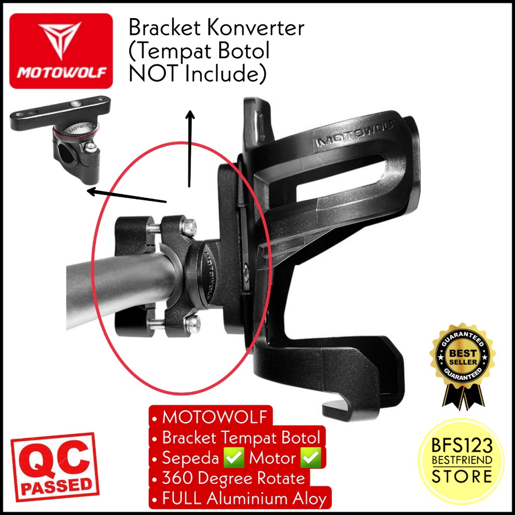 MOTOWOLF Bracket Tempat Botol Sepeda Lampu Motor 360 Degree Rotate Aluminium Aloy