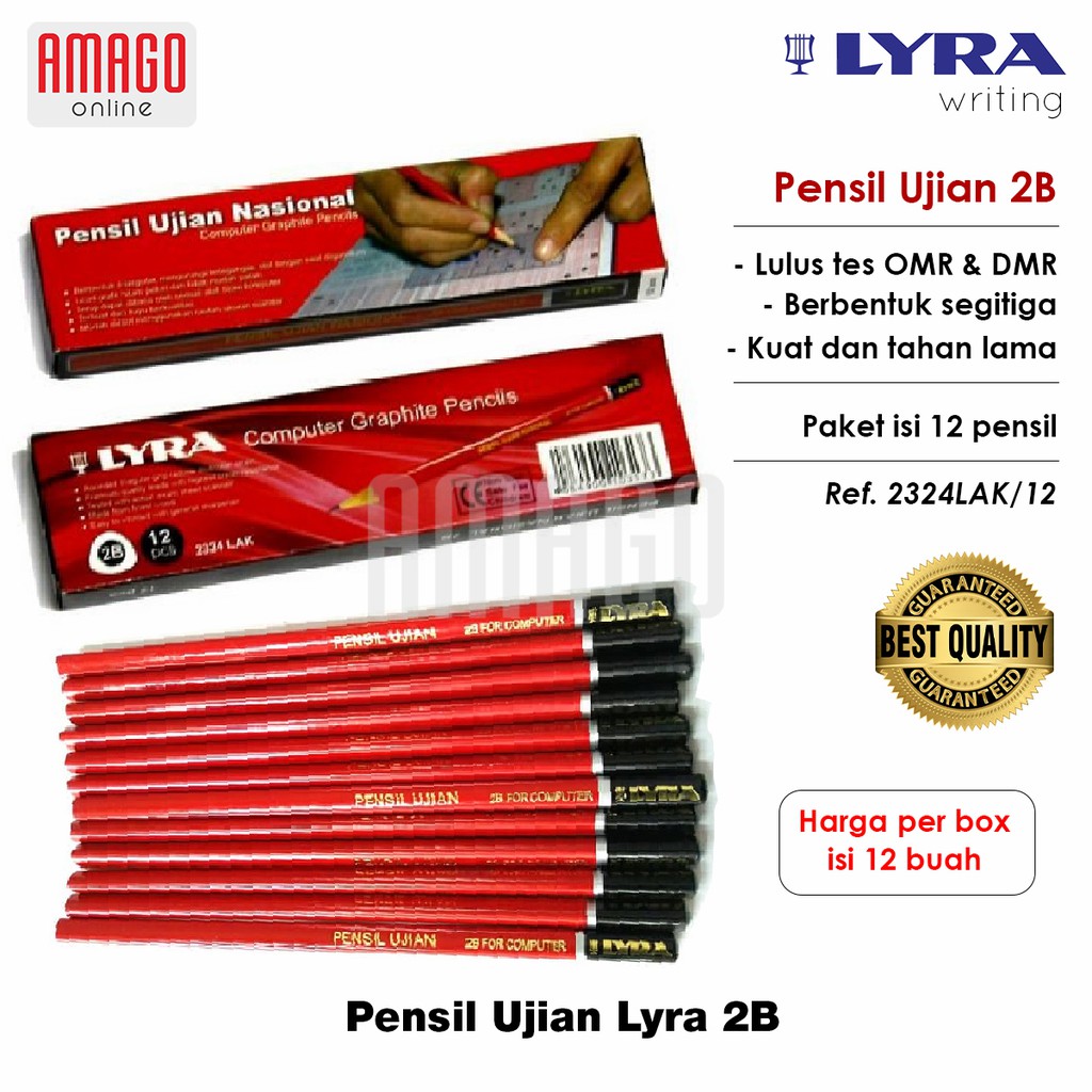 Pensil Ujian LYRA 2B - Harga Per 12 Buah - 2B Exam Pencils - 2324LAK/12