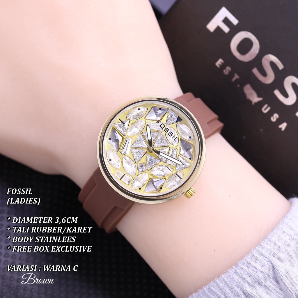 (FREE BOX) JAM TANGAN WANITA F-019 FASHION TALI RUBBER BODY BULAT