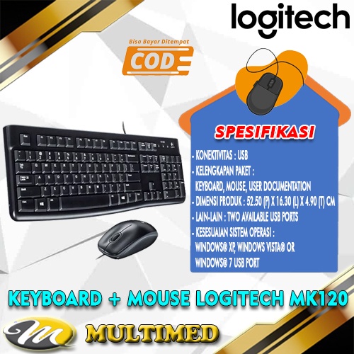 Keyboard + Mouse Combo Kabel USB Logitech MK120 Original