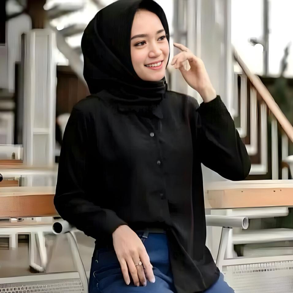 [KDE. 495854] Baju Kemeja Polos Kerja Kantor Atasan Wanita Lengan PANJANG Karet Cewek Remaja Warna P