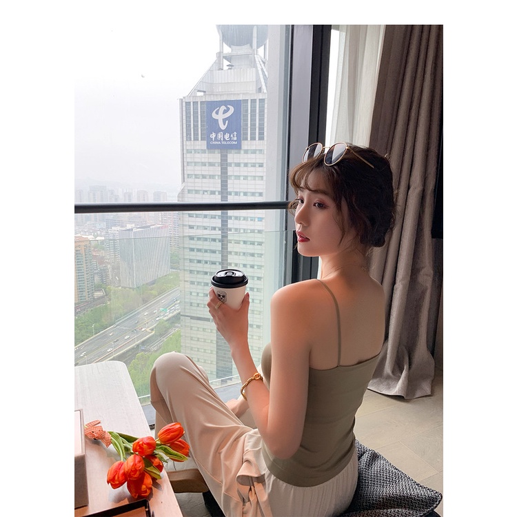 BATAMMODE Tank top Basic Wanita Square spaghetti Crop top-8