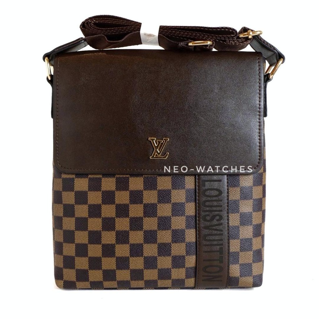 TAS SELEMPANG SLEMPANG  PRIA KULIT IMPORT BRANDED WANITA LV 862 BROWN DAMIER