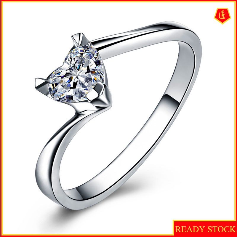 [Ready Stock]925 Silver Classic Carat Heart-Shaped Diamond Fashion All-Match