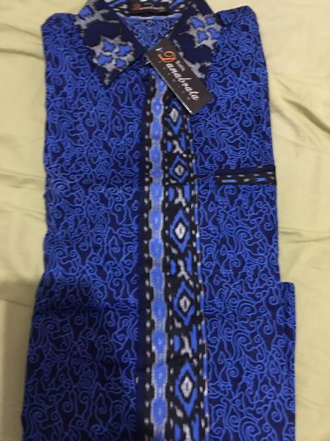 Batik Pria Kemeja Batik Pria Lengan Panjang Batik Danabrata Motif Mega Biru Kode 034 Size M L Xl Xxl