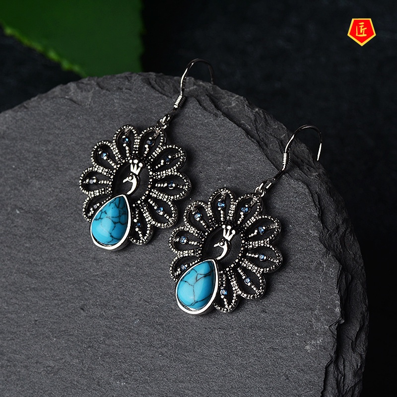 [Ready Stock]Creative Personality Peacock Turquoise Earrings Exaggerated