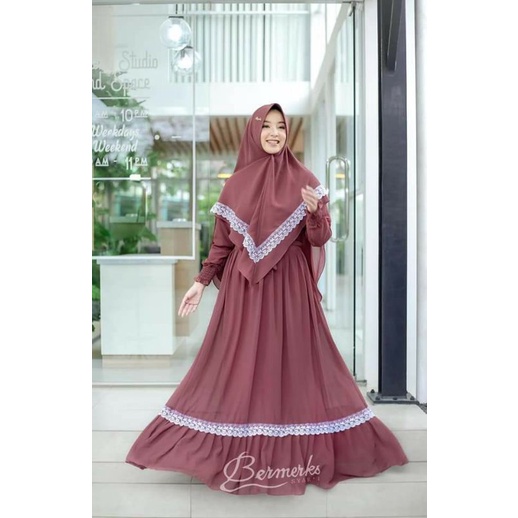 Gamis Syari Gamis Terbaru Gamis Renda Putih Gamis set plus khimar/Hijab