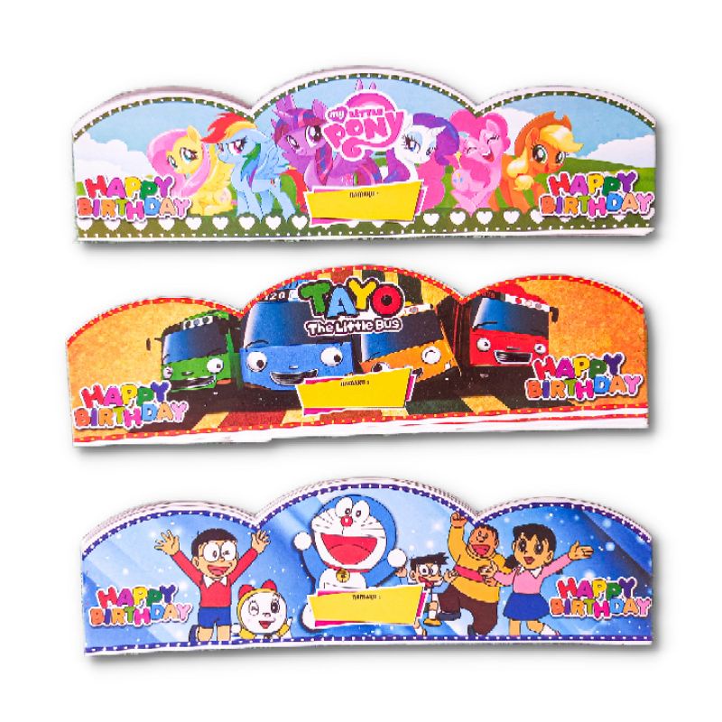 Topi Ulang Tahun Tayo / Topi Ultah Kertas Doraemon / Topi Kertas Little Poney / Topi Ultah Karakter