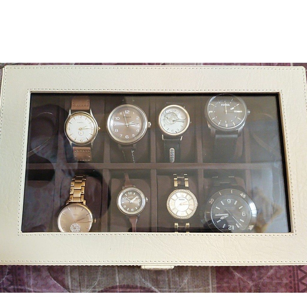 Kotak Jam Tangan isi 12 Warna Crem dalam Cokelat / Box Tepat Penyimpanan Jam Tangan / Watch Box