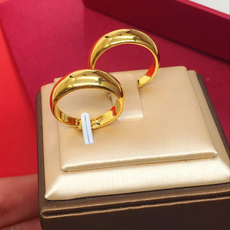 Cincin Yang Dapat Disesuaikan Dengan Bukaan Mengkilap Berlapis Emas 24K Yang Bergaya Sederhana Untuk Pria dan Wanita