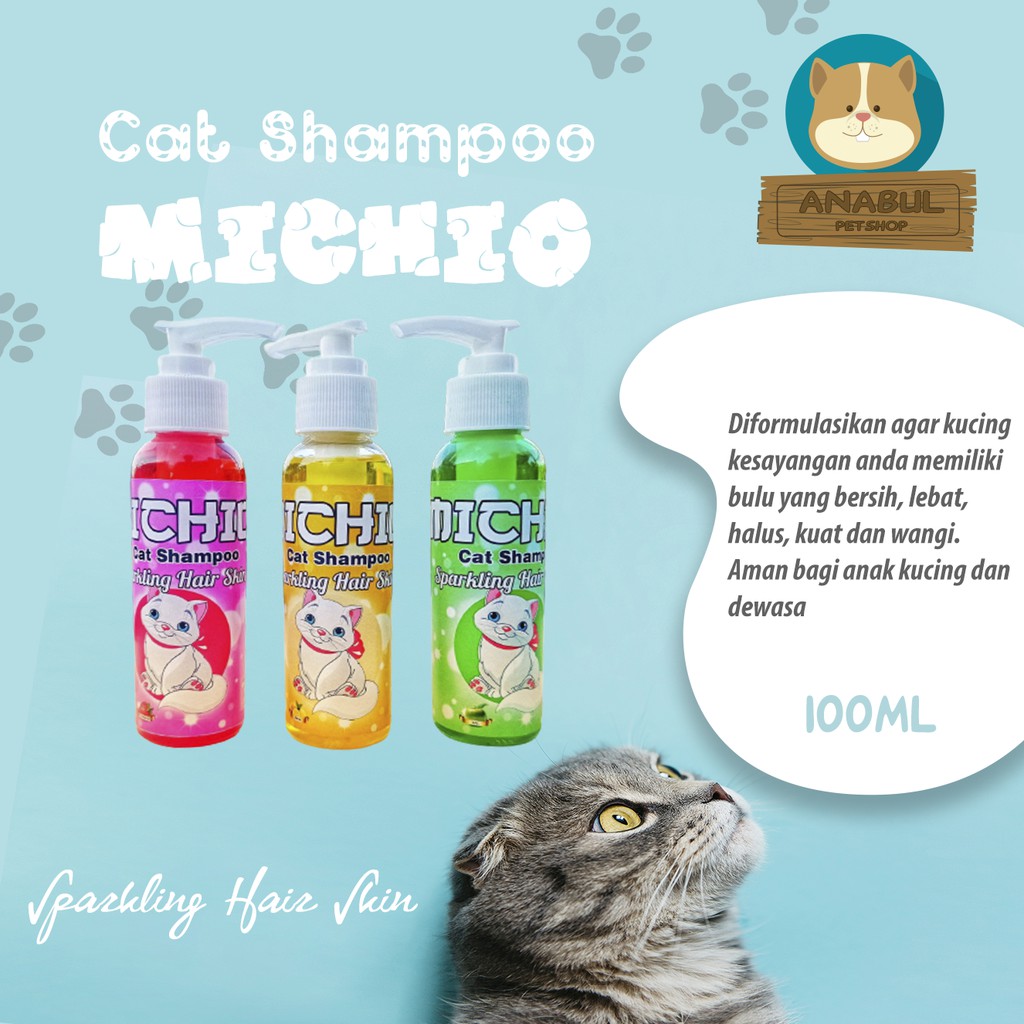 SHAMPOO KUCING &amp; ANJING 100ML MICHIO ANTI JAMUR &amp; KUTU BOTOL PUMP VARIAN STRAWBERRY JERUK APEL-BOTOL PUMP BULAT