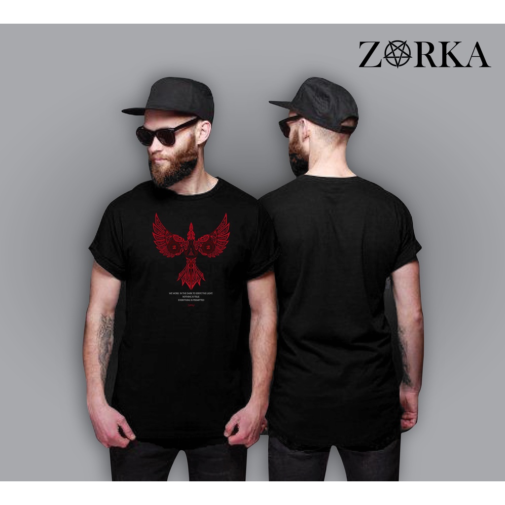 BAJU KAOS PRIA DISTRO ORIGINAL ZORKA RED EAGLE VEKTOR HITAM PENDEK / KAOS DISTRO SABLON DTF PREMIUM FREE STICKER