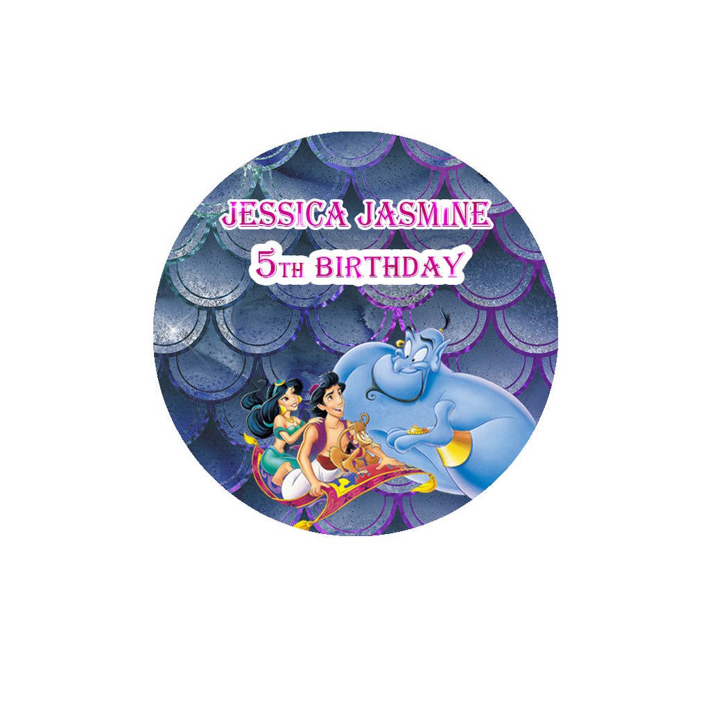 

custom sticker birthday ulang tahun bento goodie bag tema aladdin, princess jasmine